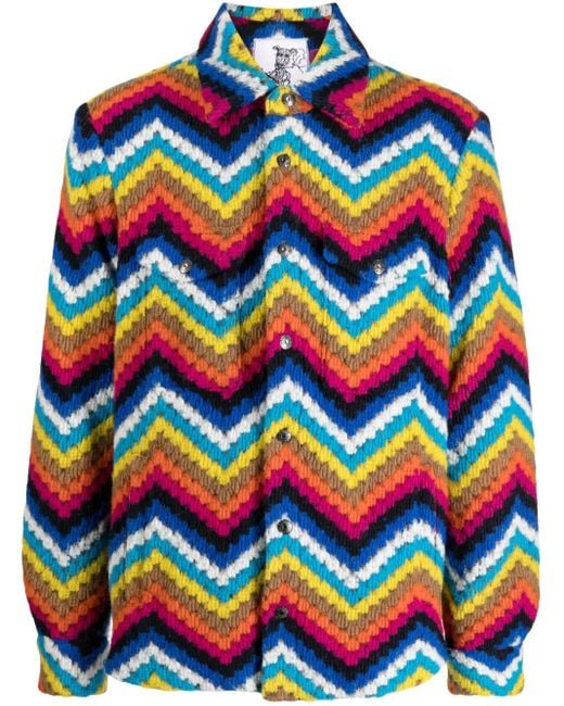 Cout de la Liberte Blue Zig-Zag Print Shirt Jacket for men
