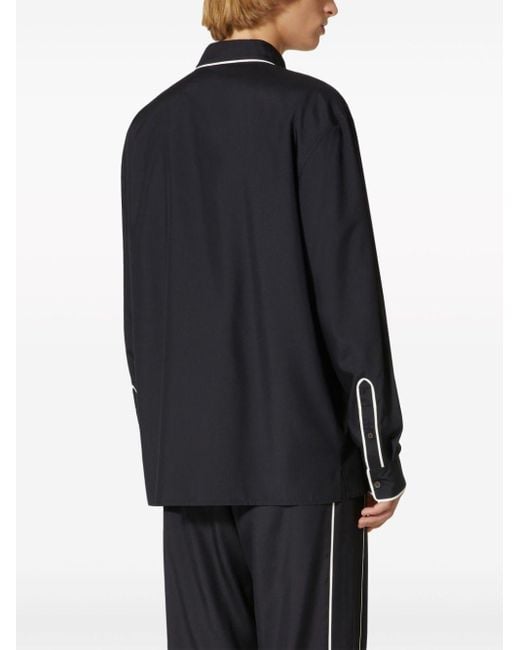 Valentino Garavani Black Flower-appliqué Silk Pajama Shirt for men