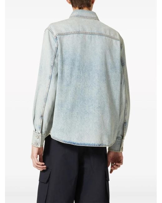 Valentino Garavani Blue V-Detail Denim Shirt for men