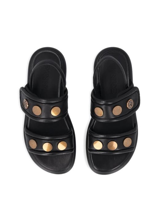 Pinko Black 'Fiona' Leather Flat Sandals
