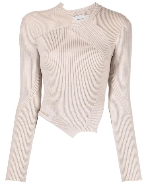 Feng Chen Wang Natural Cut-Out Detailing Ribbed-Knit Jumper