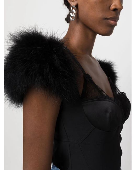 DSquared² Black Goth Feather-Trim Bustier Top