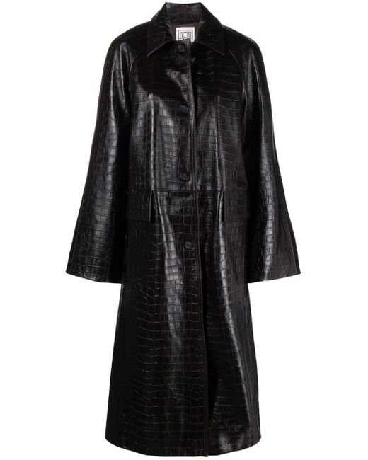 Totême  Black Embossed-crocodile Leather Maxi Coat