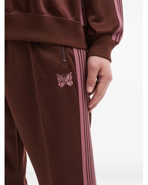 Needles Brown Logo-Embroidered Track Pants for men