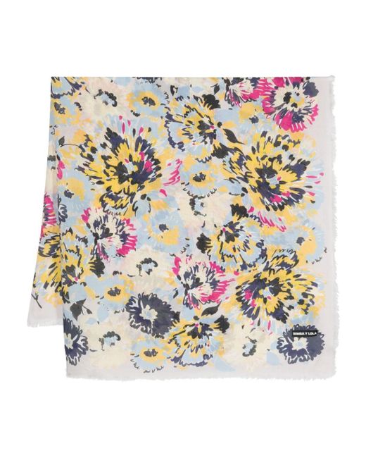 Bimba Y Lola White Ausgefranster Schal mit Blumen-Print