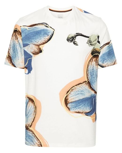 Paul Smith T-Shirt mit Orchideen-Print in Blue für Herren