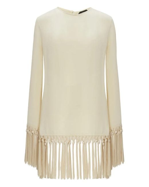 Taller Marmo Natural Fringe-Trimmed Mini Dress