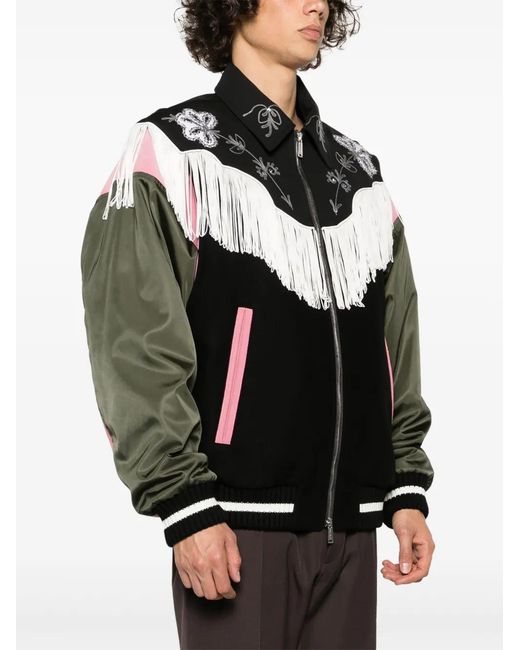DSquared² Black Frayed-Trim Bomber Jacket for men