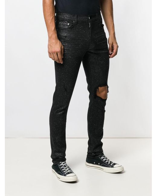 Amiri Ripped Knee Glitter Jeans in Black for Men - Lyst