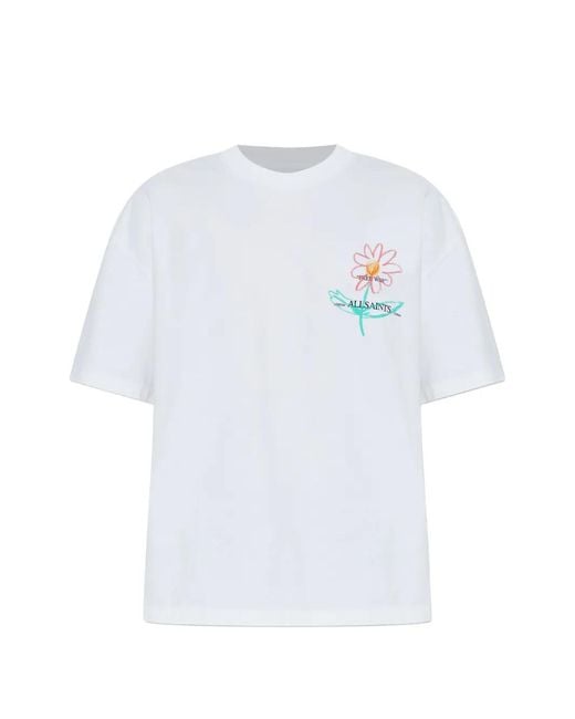 AllSaints White Crayo Floral-Print T-Shirt for men