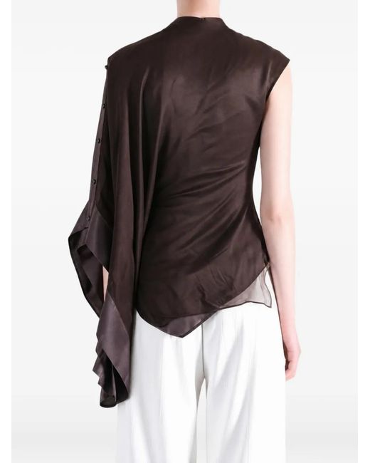 YANGKEHAN Brown Haut Drapé À Design Asymétrique