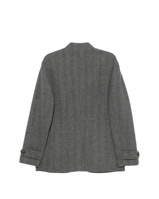 Eleventy Gray Herringbone-Pattern High-Neck Coat for men