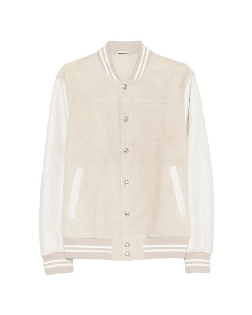 Eleventy White Striped Bomber Jacket for men