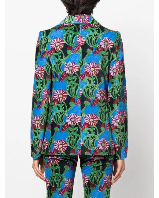 LaDoubleJ Blue Floral-Print Single-Breasted Blazer