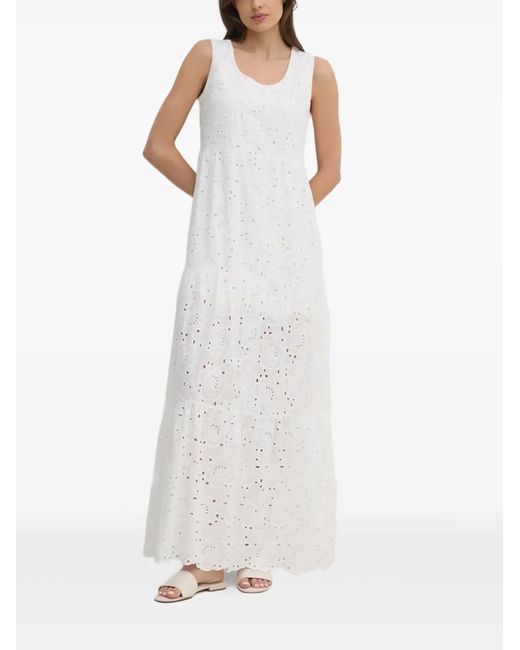 GAUDI White Sangallo Floral Sleeveless Maxi Dress