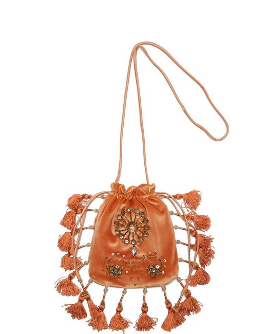 Maliparmi Orange Bead-Embellished Tassel Cross Body Bag