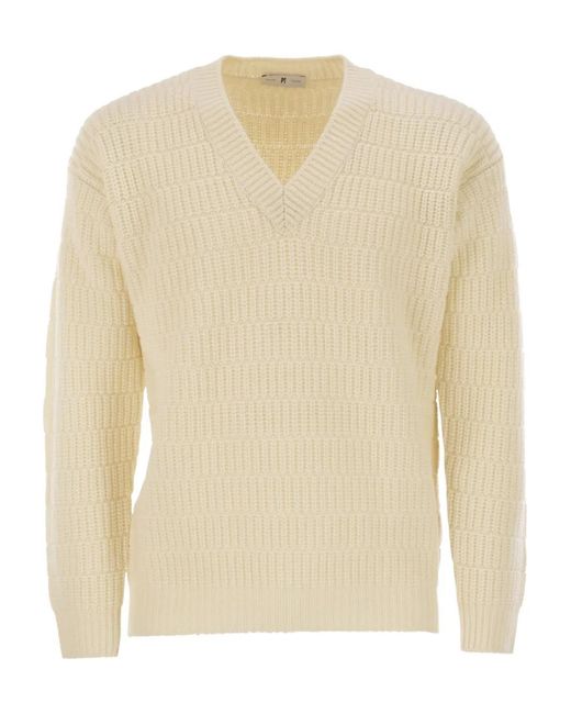 PT Torino Natural Geometric V-Neck Sweater for men