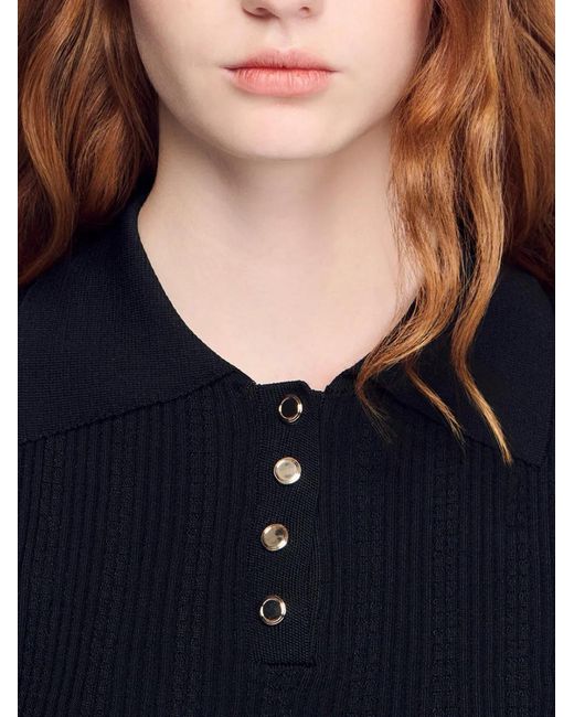 Sandro Black Knit Polo Shirt