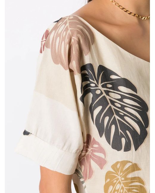 Amir Slama Natural Palm Leaf Print Asymmetric Dress