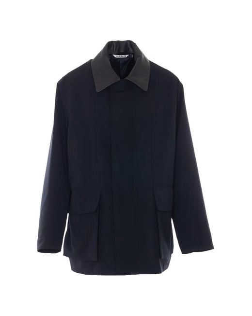 Auralee Blue Point-Collar Wool Jacket