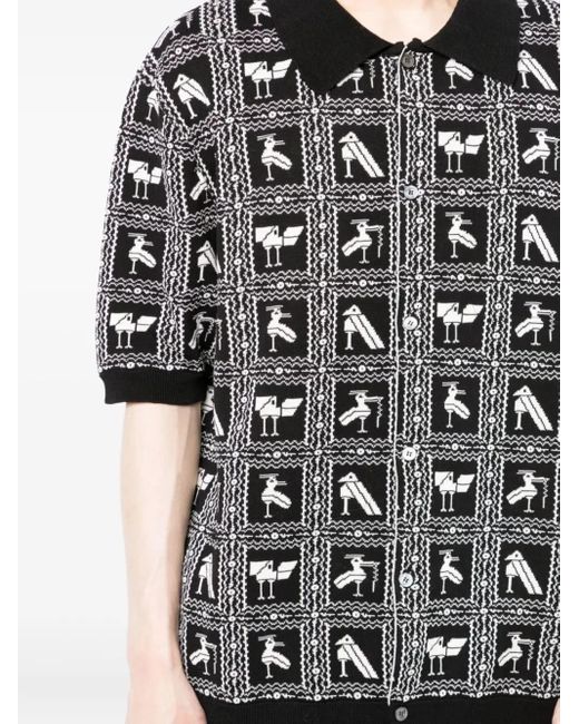 4SDESIGNS Black Graphic-Design Short-Sleeve Shirt for men