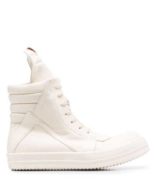 Rick Owens Leather Logo Hi-top Sneakers in Natural for Men | Lyst Canada