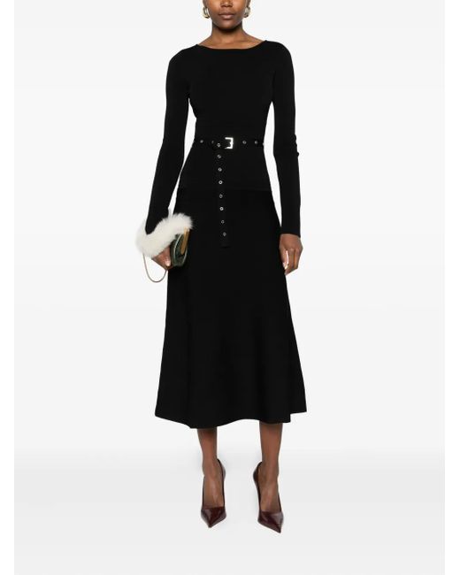 Patrizia Pepe Black Belted Long-Sleeved Midi Day Dress