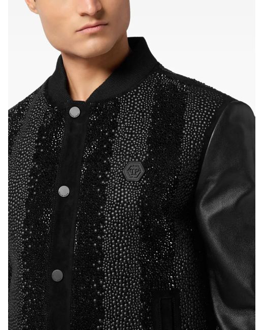 Philipp Plein Black Embellished Bomber Jacket for men