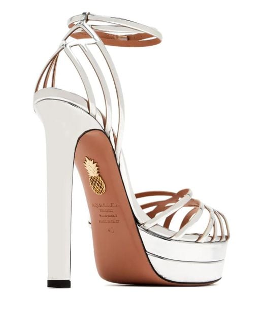Aquazzura White 130Mm Platform-Sole Caged Leather Sandals