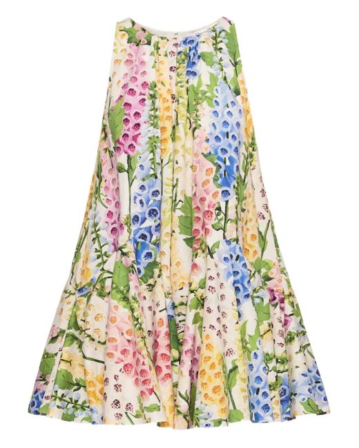 Oscar de la Renta White Floral Pattern Mini Dress