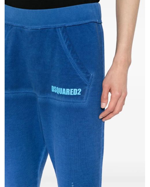 DSquared² Blue Logo-Print Cotton Track Pants for men
