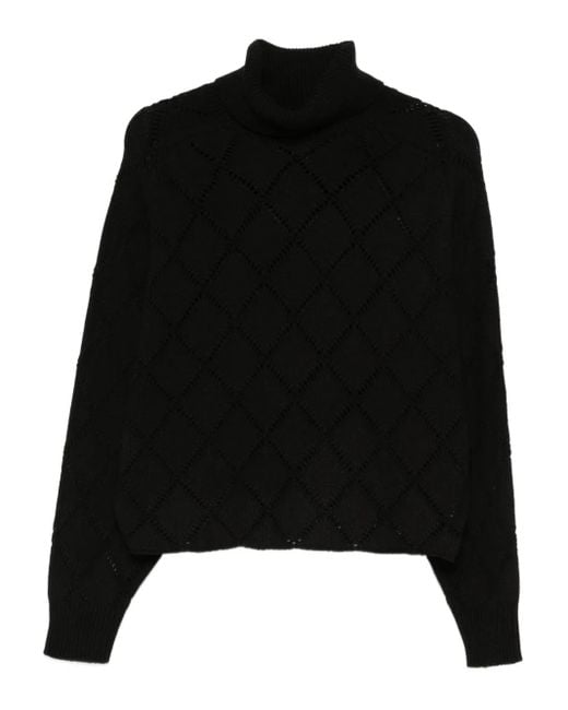 Semicouture Black Openwork Turtleneck Sweater