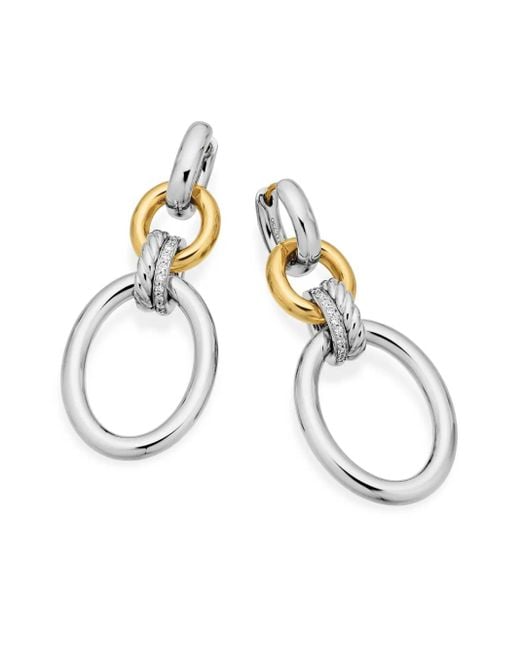 David Yurman Metallic 18Kt And Sterling Dy Mercer Circular Diamond Drop Earrings (50Mm)