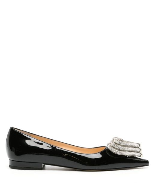 Mach & Mach Black Triple Heart Crystal-embellished Patent Leather Ballet Flats
