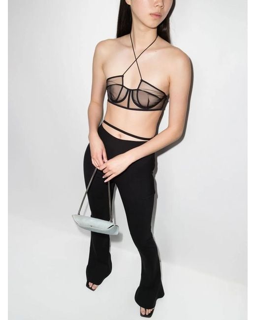 Nensi Dojaka Black Sheer Panelled Halterneck Bra