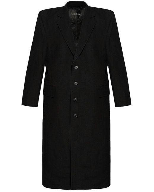 Balenciaga Black Padded-shoulder Wool Coat for men