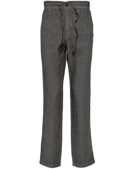 120% Lino Gray Straight-leg Linen Trousers for men