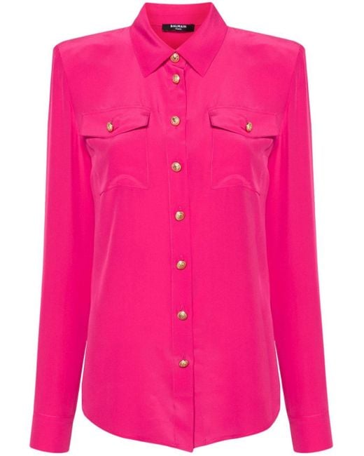 Balmain Pink Long-sleeve Silk Shirt