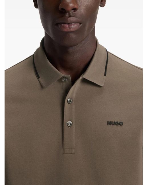 HUGO Brown Tipped-Collar Cotton Polo Shirt for men