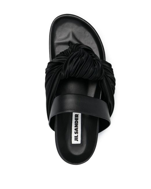 Jil Sander Leather Knot-detail Flat Sandals in Black - Lyst