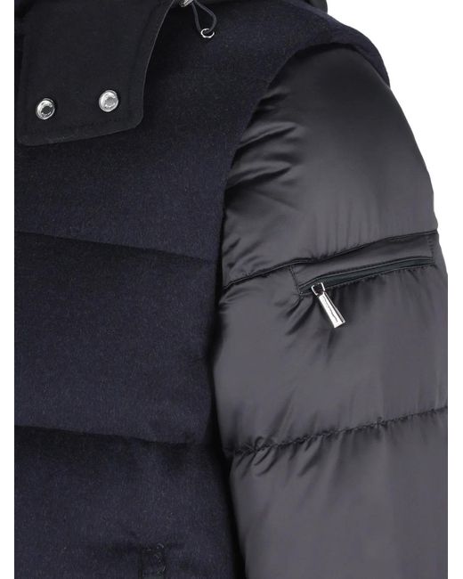 Moorer Blue Quilted-Panel Hooded Jacket for men