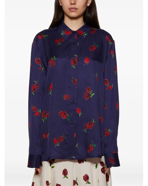 Khaite Blue Rose-Print Button-Down Shirt