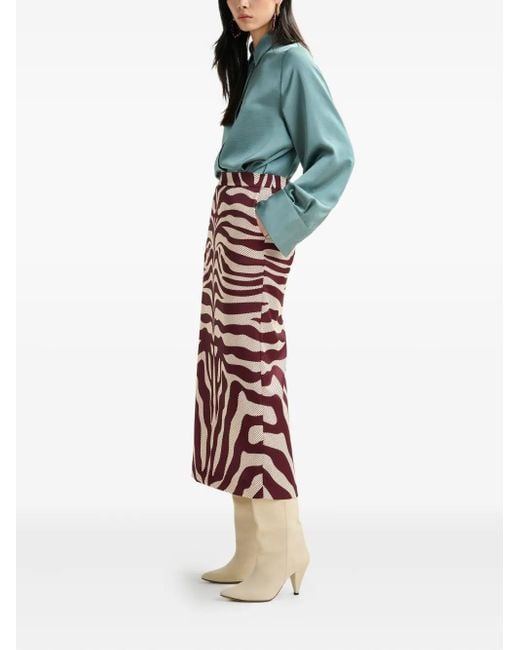 Essentiel Antwerp Red Zebra-Print Mid Skirt