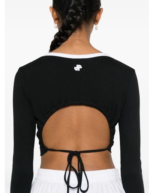 Patou Black Logo-Appliqué Ribbed Crop Top