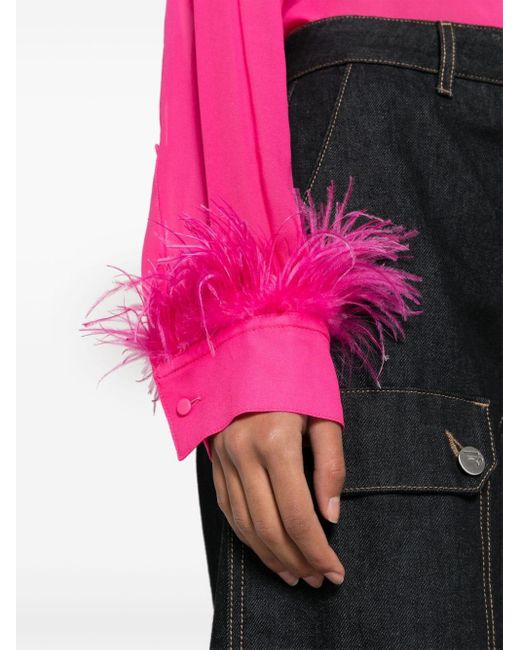 Pinko Pink Feather-trim Georgette Shirt