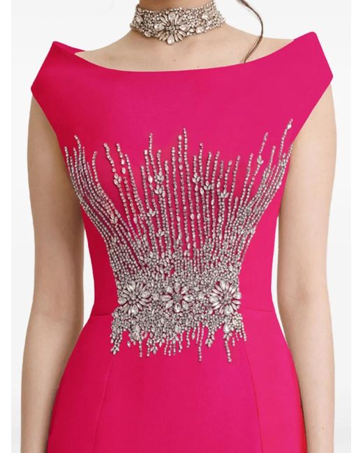 Gemy Maalouf Pink Bateau-Collar Embellished Maxi Dress