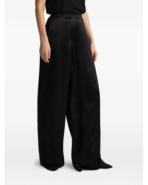 St. John Black Hammered Satin Pocket Trousers