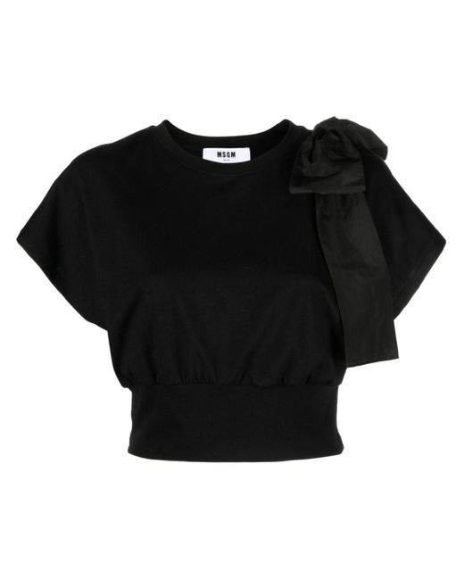 MSGM Black Oversize-bow Detail Cotton T-shirt
