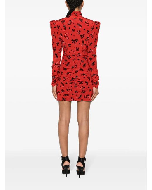 Alessandra Rich Red High-Neck Floral Mini Dress