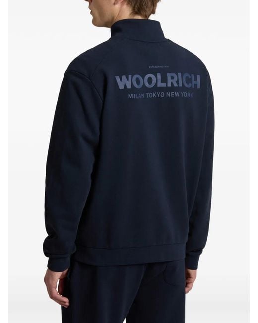 Woolrich Blue Sweat Zippé À Patch Logo for men